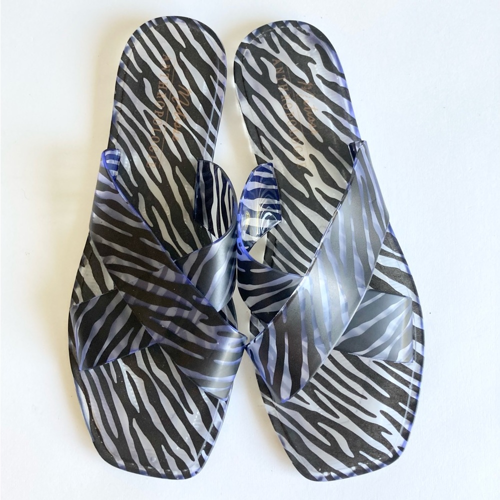 New Matisse Anthropology Villa Zebra Print Jelly Flip Flops Sandals size 8